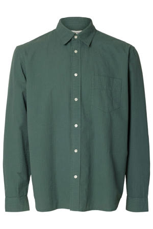 regular casual overhemd groen seersucker