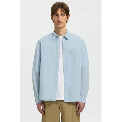 SELECTED HOMME regular casual overhemd met textuur lichtblauw afbeelding