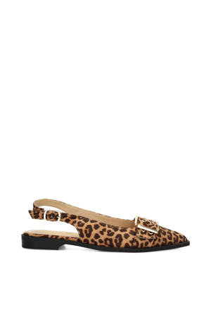 Cecile suède slingback loafers met panterprint cognac/zwart