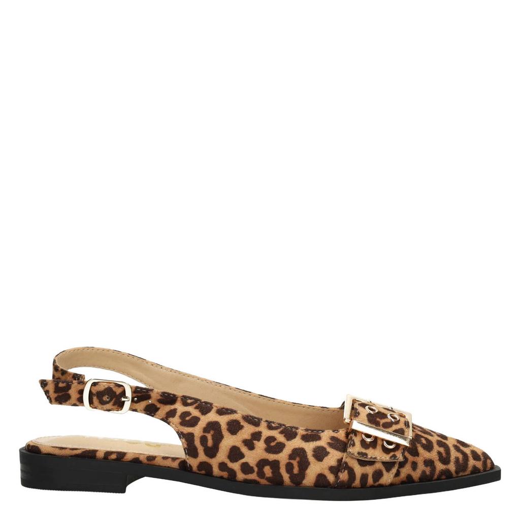 Cognac en zwarte dames POSH by Poelman Cecile suède slingback loafers met gesp en panterprint