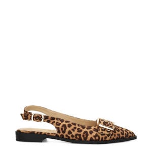 Cecile suède slingback loafers met panterprint cognac/zwart