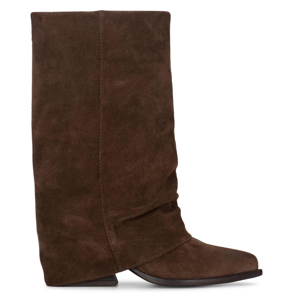 Donkerblauwe dames Haboob Celeste suède cowboylaarzen met flap