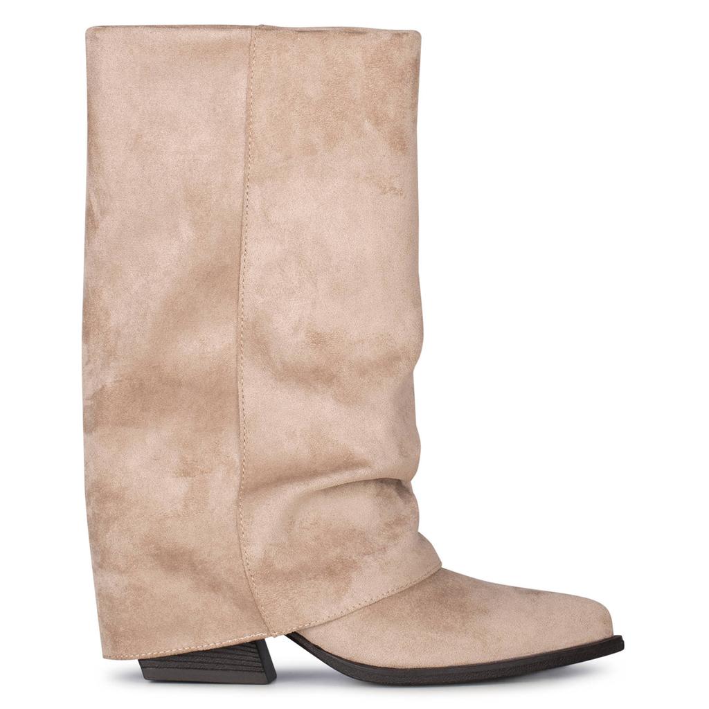 Taupe dames POSH by Poelman Lois cowboylaarzen met flap van suèdelook
