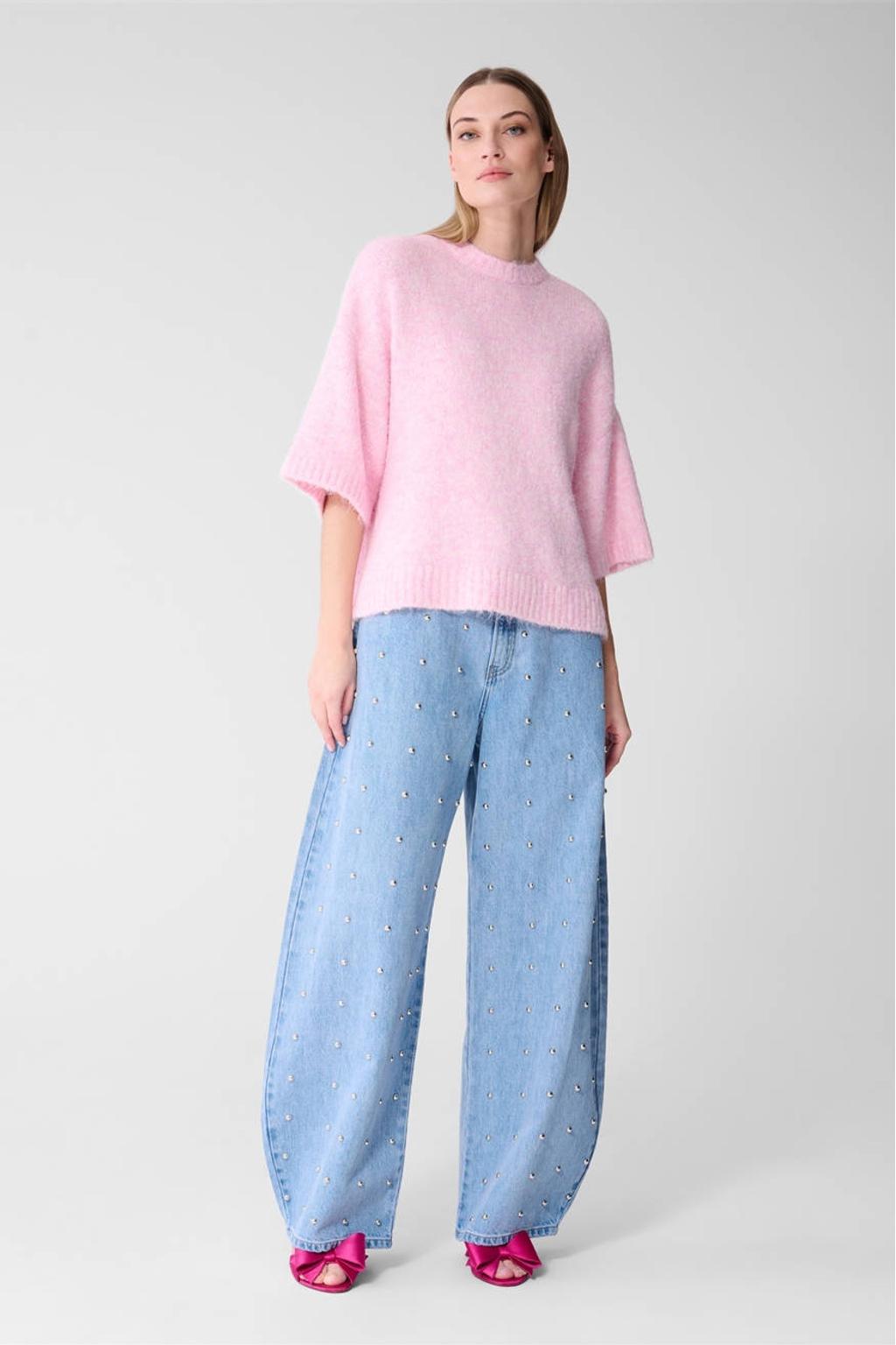 Light blue denim dames Shoeby high waist barrel jeans van denim met rits- en knoopsluiting en effen