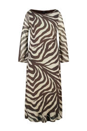 thumbnail: Beige en bruine dames MS Mode maxi jurk van polyester met zebraprint, lange mouwen en klassieke kraag
