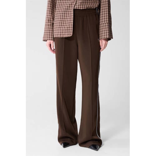 Shoeby wide leg high waist gestreepte broek bruin afbeelding