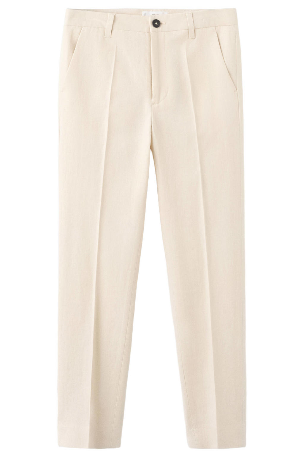 Beige jongens Mango Kids linnen pantalon met rits- en knoopsluiting en effen