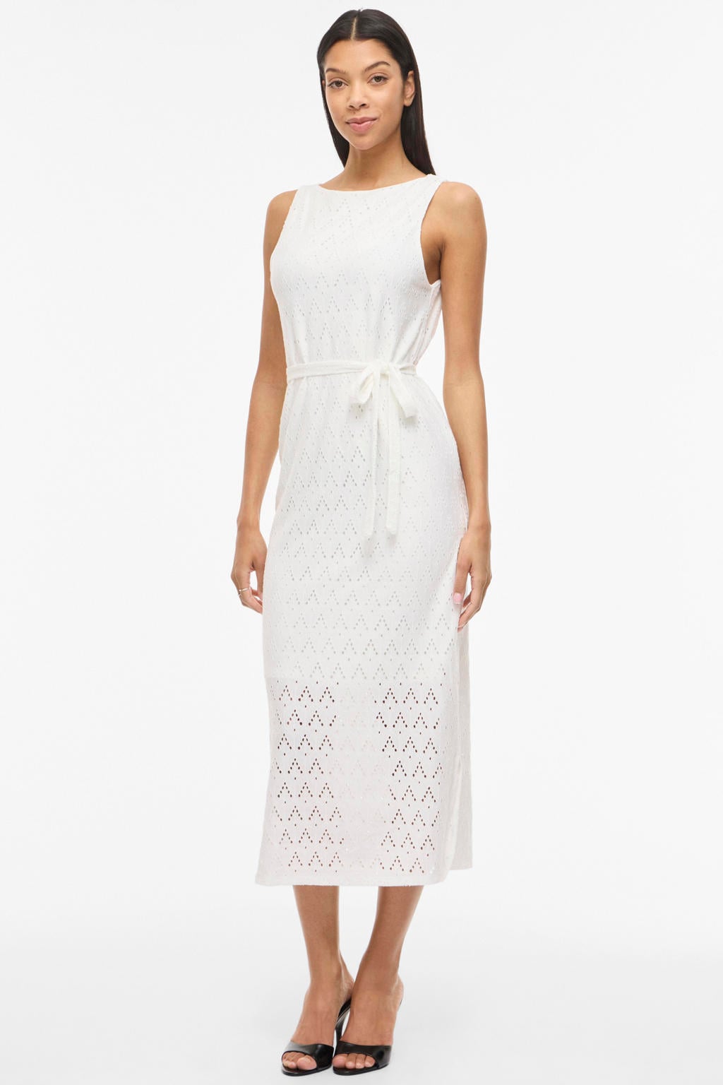 VILA midi jurk broderie ecru
