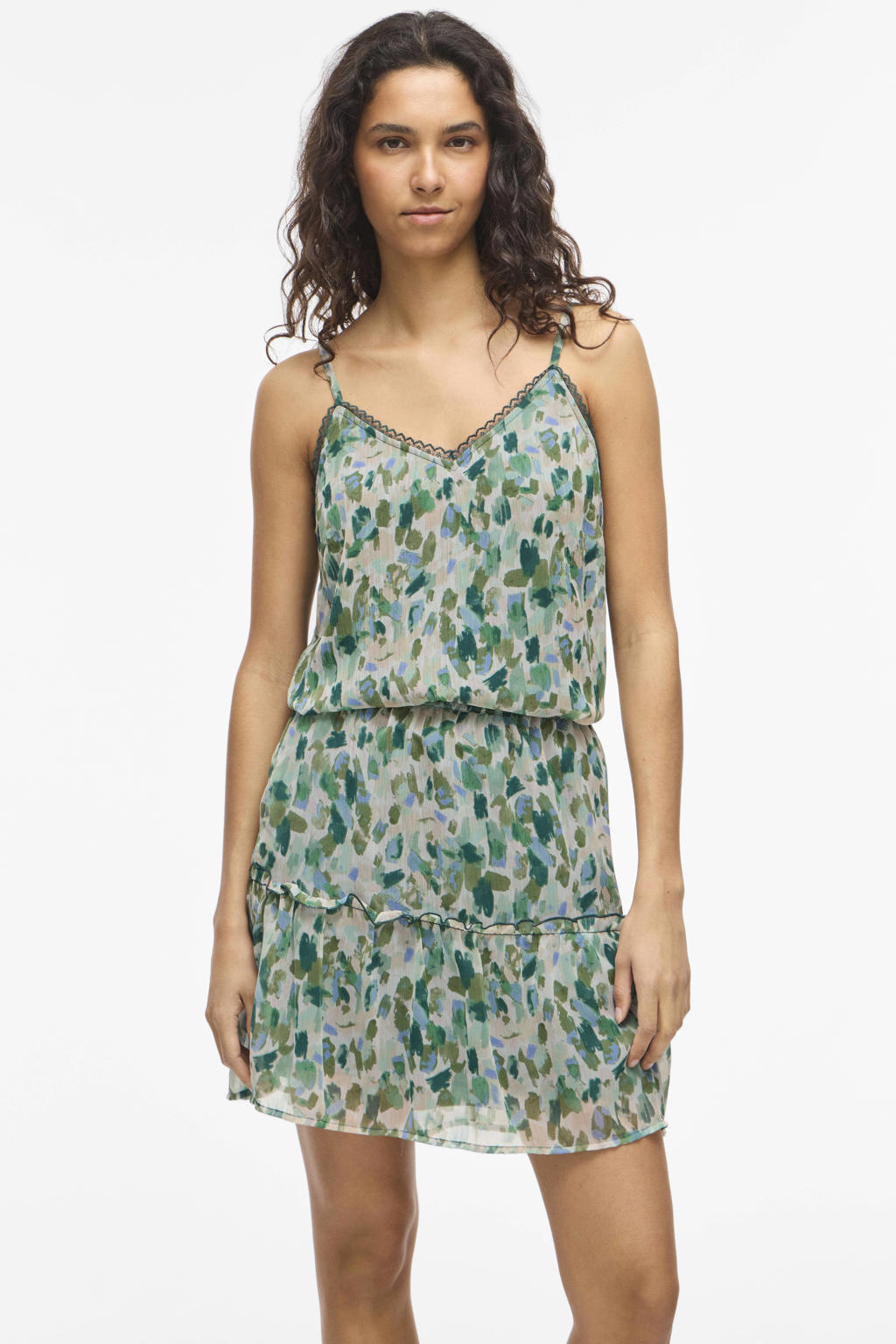 Groen en blauwe dames VILA spaghettitop van polyester met spaghettibandjes en V-hals
