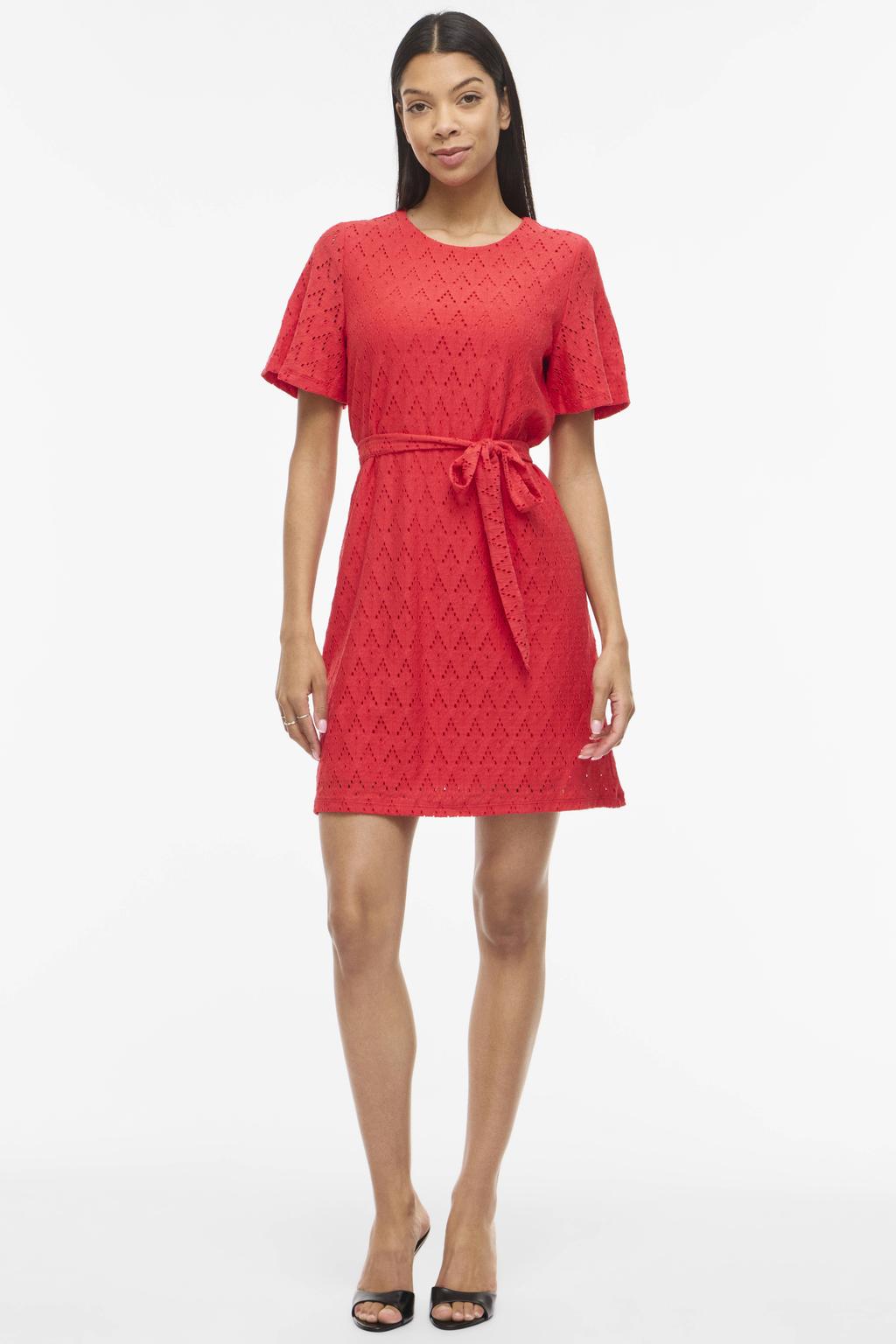 VILA mini jurk broderie rood
