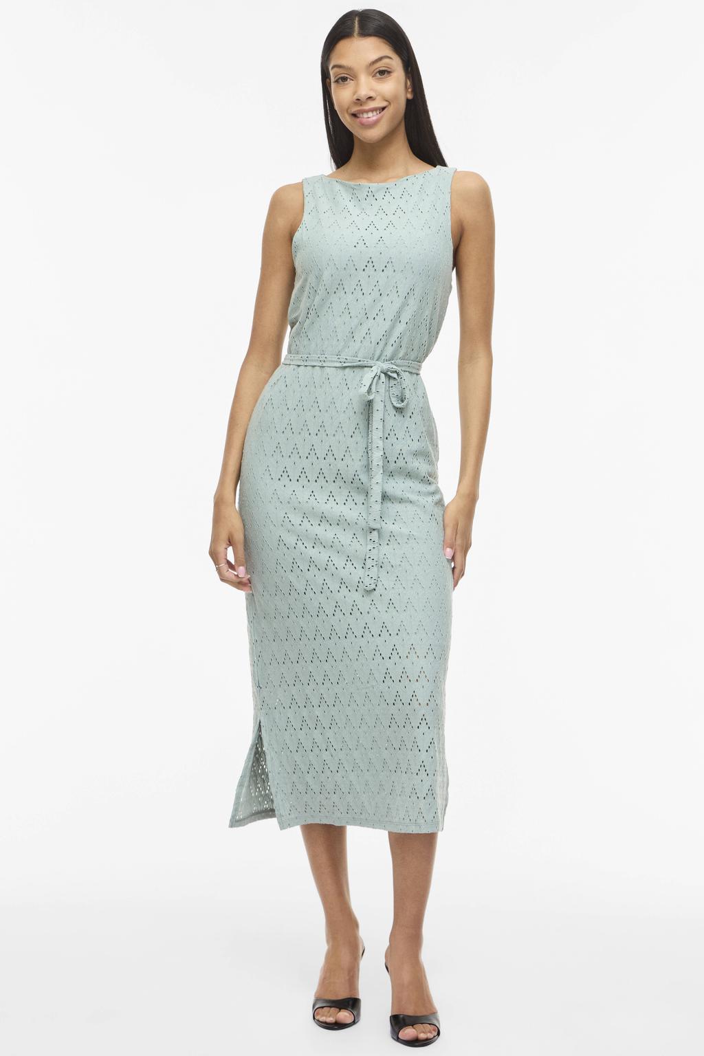 Turquoise dames VILA midi jurk broderie van polyester met effen en boothals