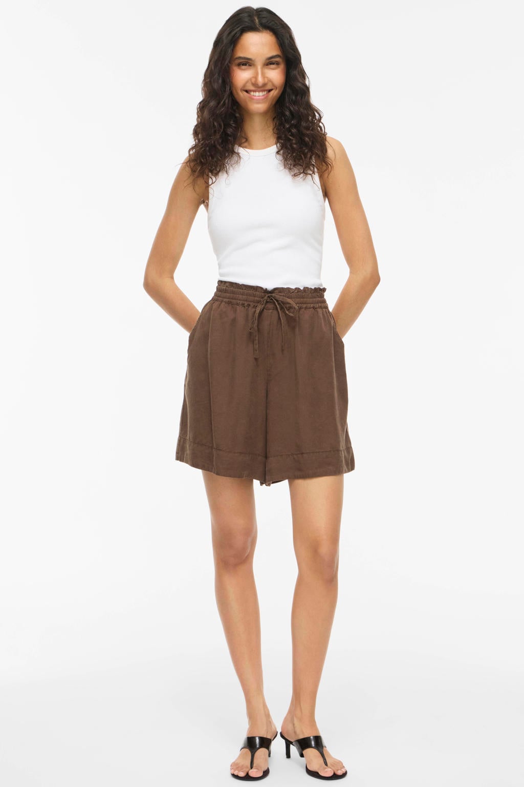 VILA high waist regular fit short - bruin