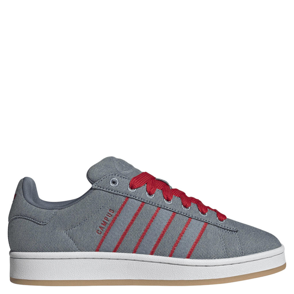 Denim, blauw en rode heren adidas Originals Campus 00s sneakers van bovenwerk van textiel met veters