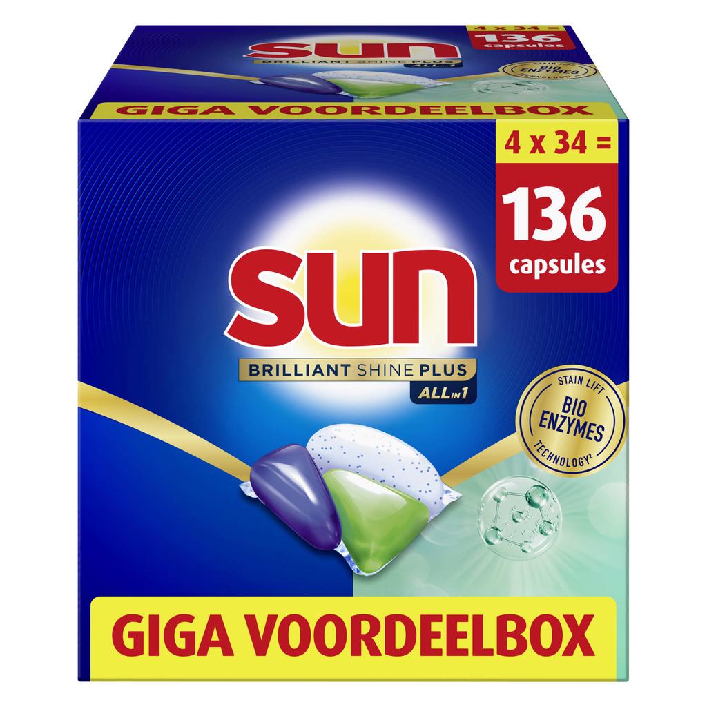 Sun Brilliant Shine Plus All-in 1 vaatwascapsules - 4 x 34 capsules