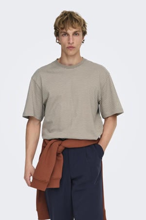 relaxed gestreepte T-shirt taupe