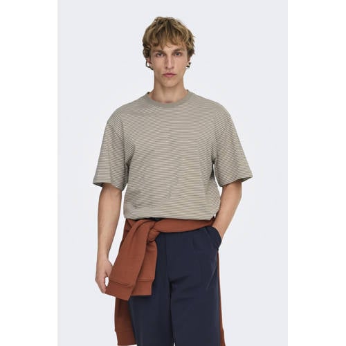 ONLY & SONS relaxed gestreepte T-shirt taupe afbeelding