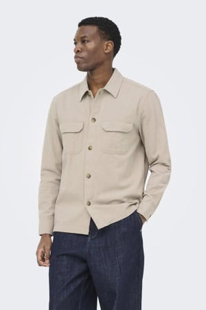 regular casual overhemd met linnen beige