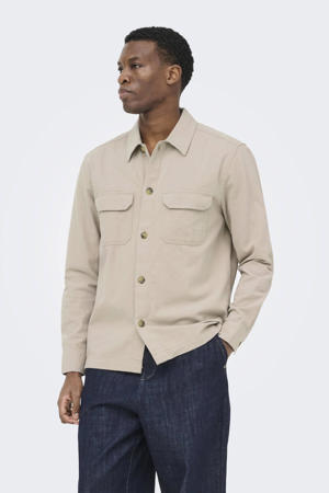 regular casual overhemd met linnen beige