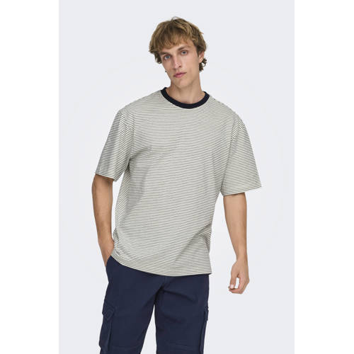 ONLY & SONS relaxed gestreepte T-shirt wit afbeelding
