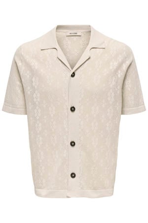 regular casual overhemd met ingebreid patroon beige