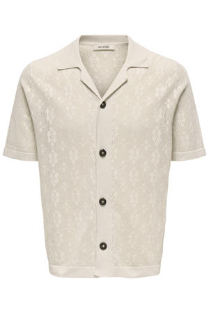 regular casual overhemd met ingebreid patroon beige
