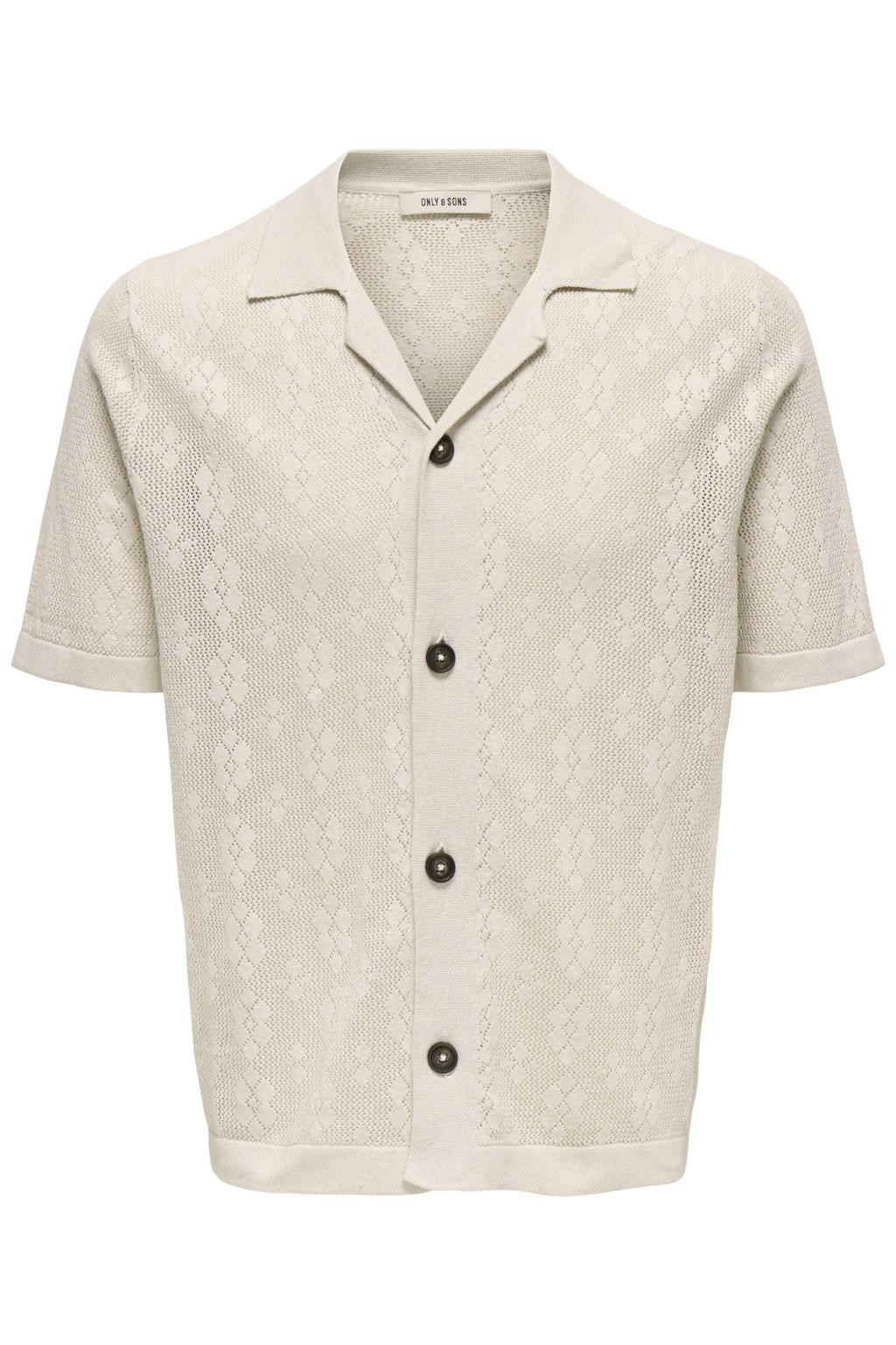 Beige heren ONLY & SONS regular casual overhemd patroon met effen, korte mouwen, reverskraag en knoopsluiting