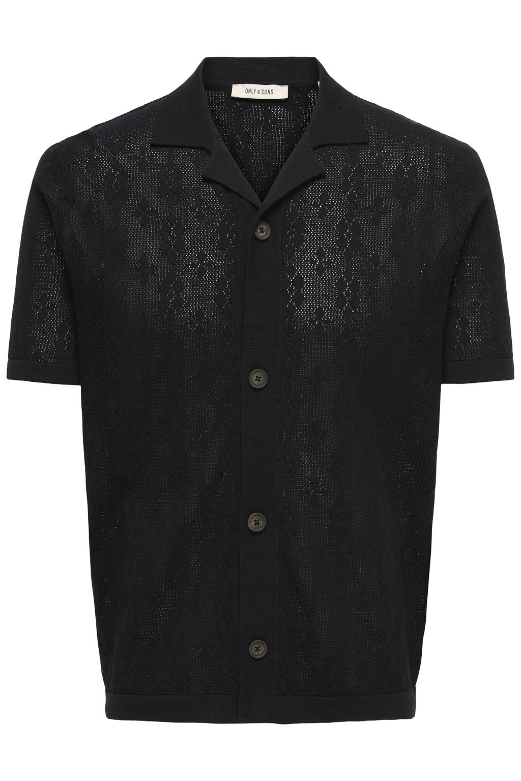 Zwarte heren ONLY & SONS regular casual overhemd patroon met effen, korte mouwen, reverskraag en knoopsluiting