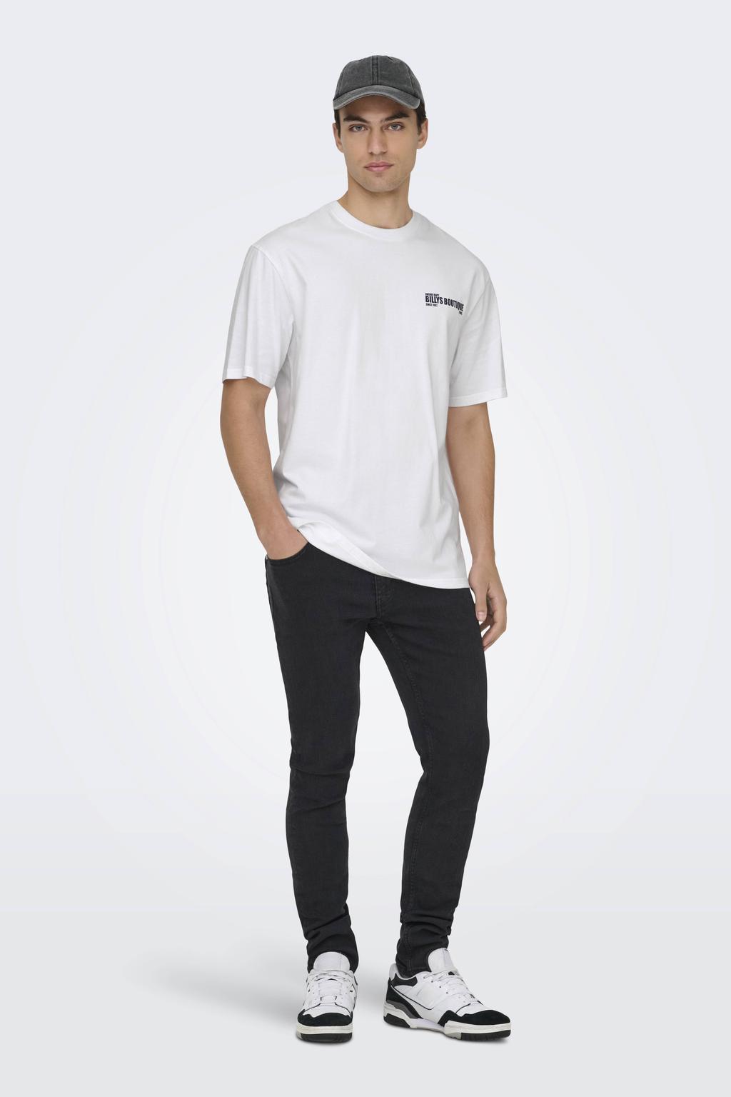 Witte heren ONLY & SONS relaxed T-shirt van katoen met backprint, korte mouwen en ronde hals