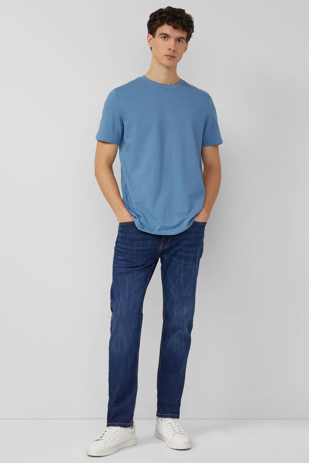 Turquoise heren s.Oliver regular T-shirt van katoen met effen, korte mouwen en ronde hals