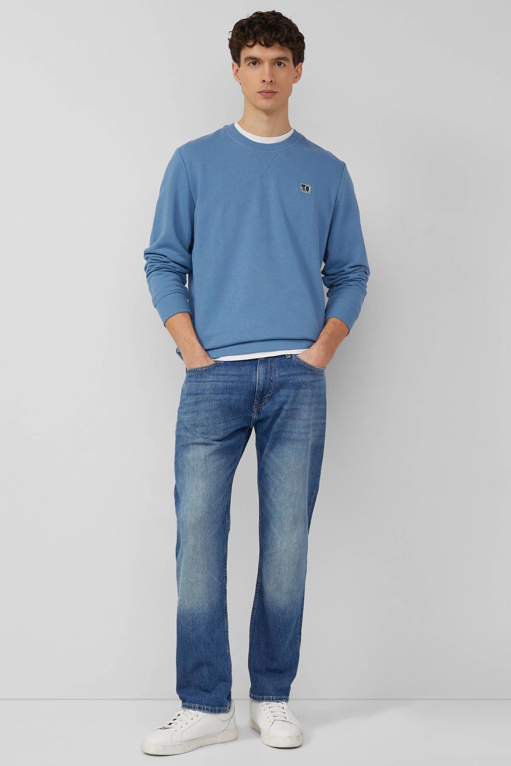 Blauwe heren s.Oliver sweater met effen, lange mouwen en ronde hals