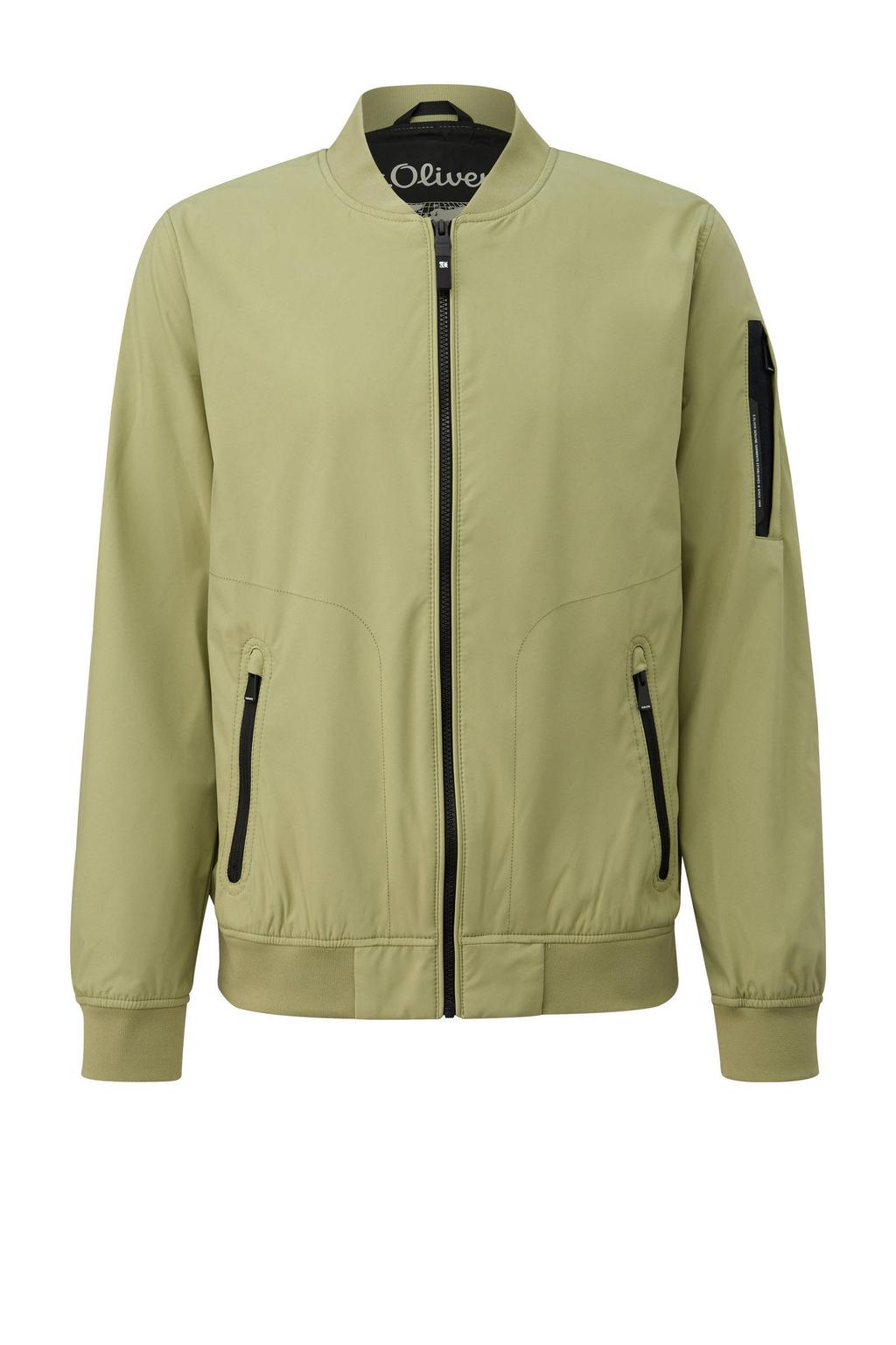 Groene heren s.Oliver baseball jacket van polyester met effen, lange mouwen, opstaande kraag, ritssluiting en elastische boord