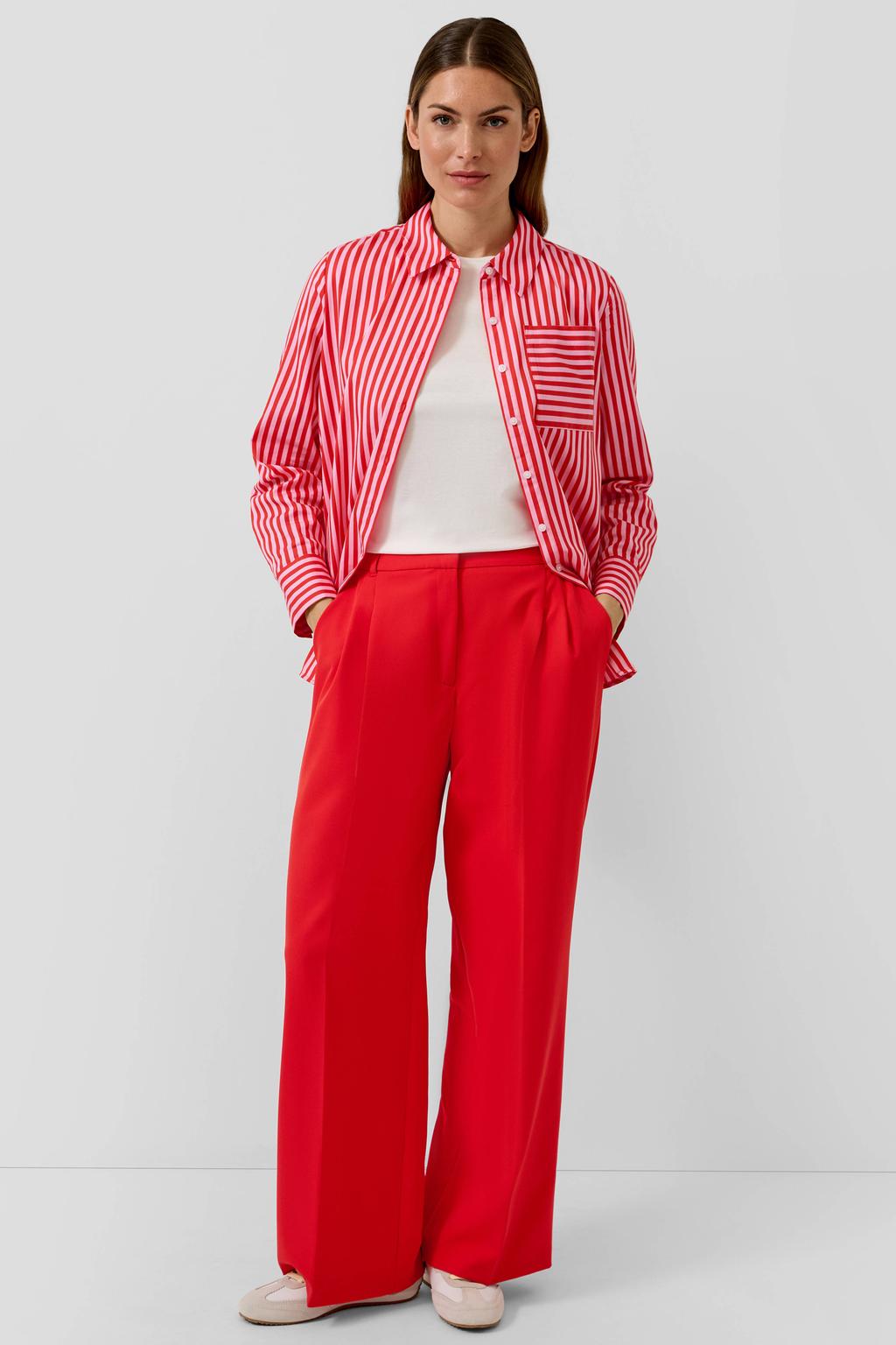 Rode dames s.Oliver BLACK LABEL straight regular waist broek van polyester met rits- en knoopsluiting en effen