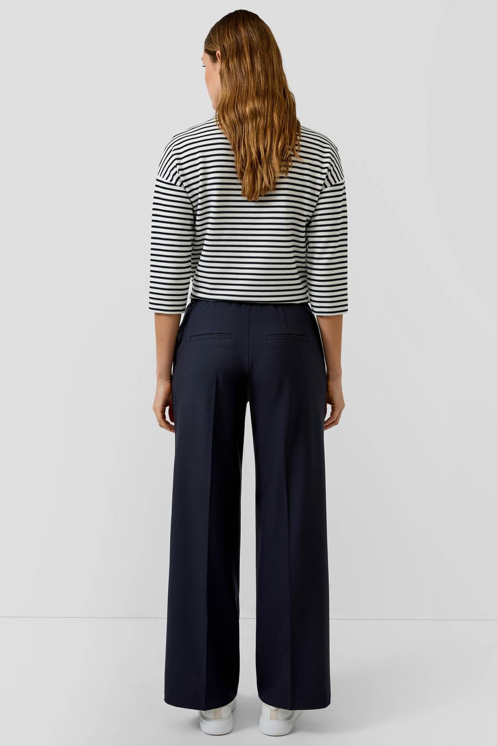 Marineblauw dames s.Oliver BLACK LABEL straight high waist broek blauw van polyester met rits, haak- en knoopsluiting en effen