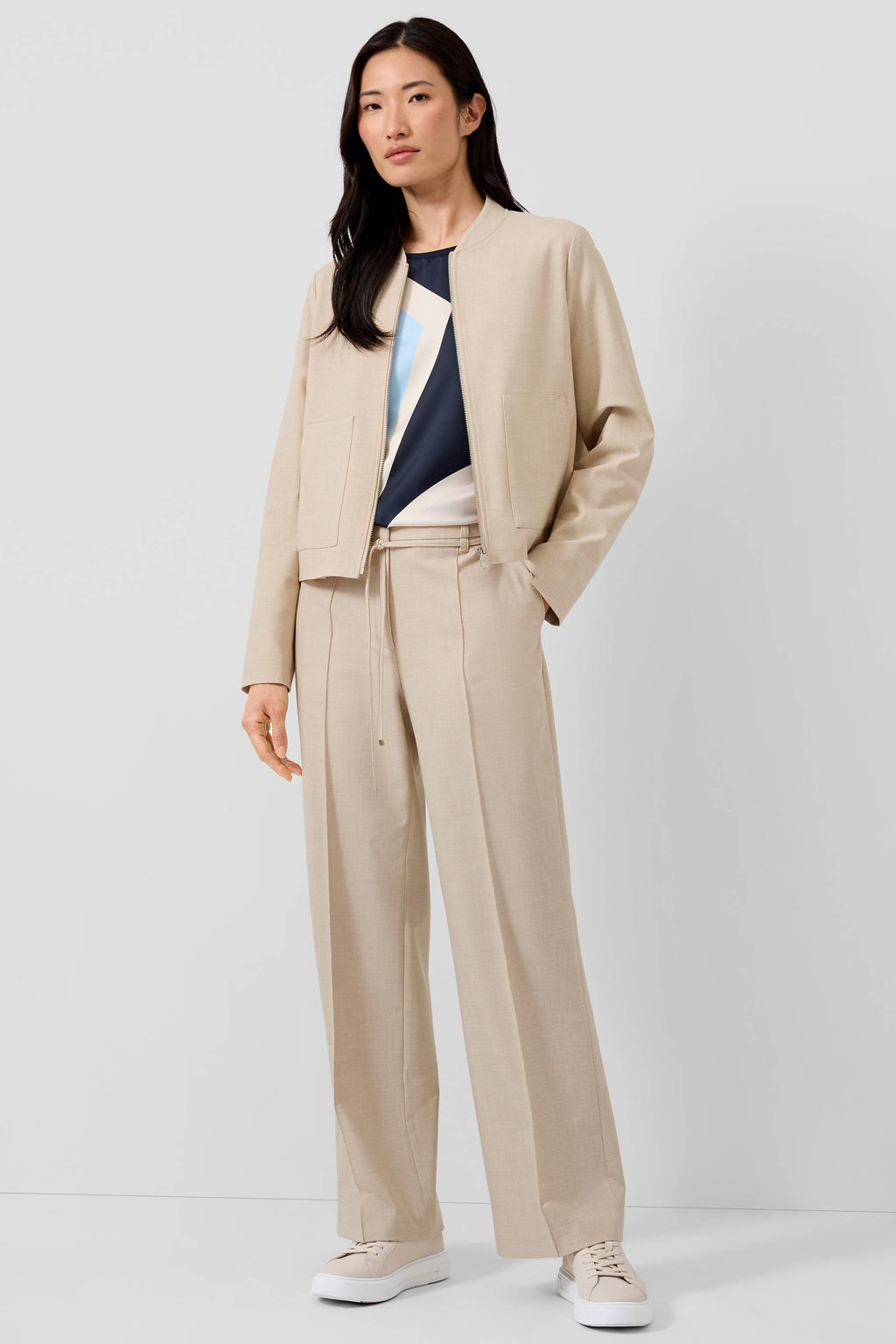 Beige dames s.Oliver BLACK LABEL jack van polyester met effen, lange mouwen, mao kraag en ritssluiting