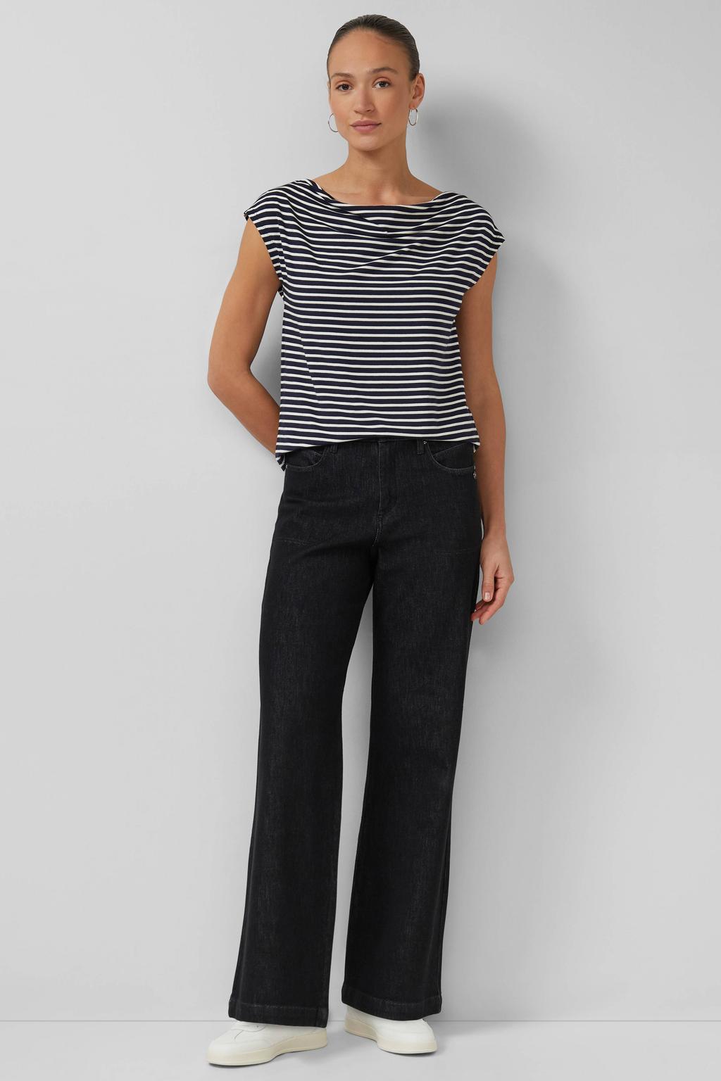 Marineblauw, marine en witte dames s.Oliver BLACK LABEL gestreepte top blauw van viscose met boothals