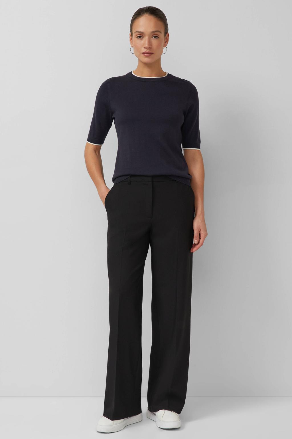 Donkerblauwe dames s.Oliver BLACK LABEL top van modal met effen, half lange mouwen, ronde hals en contrast bies