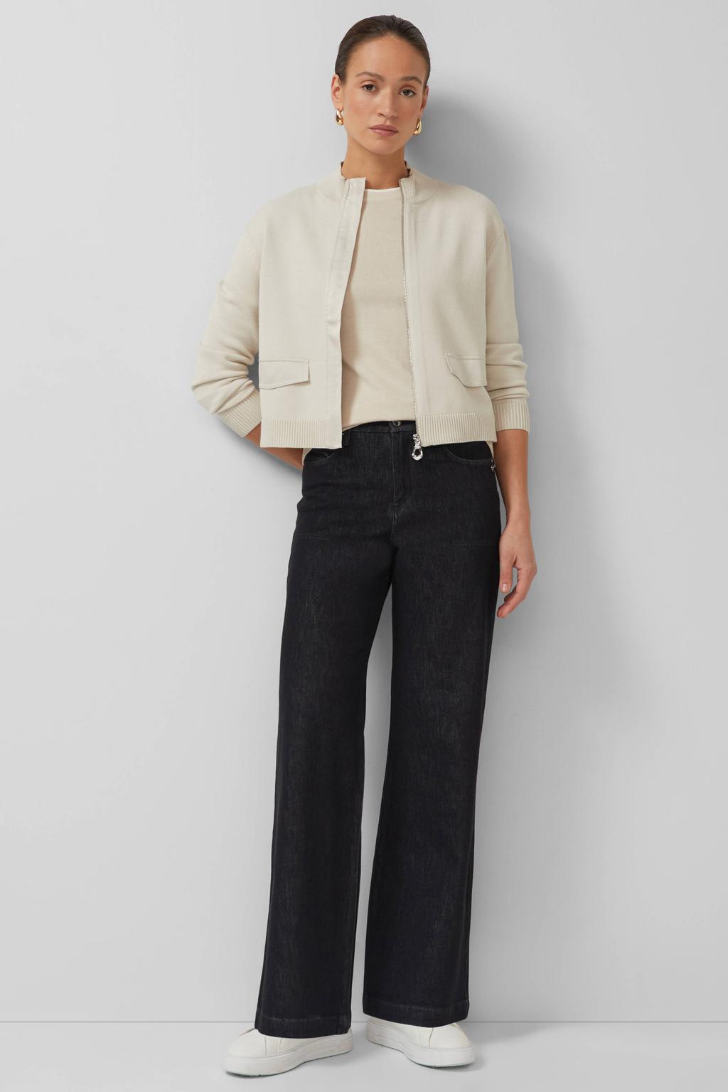 Zandkleurige dames s.Oliver BLACK LABEL top van modal met effen, half lange mouwen, ronde hals en contrast bies