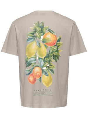 relaxed T-shirt met backprint taupe