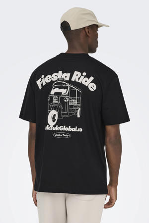 relaxed T-shirt met backprint zwart
