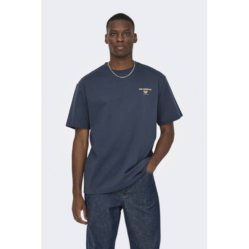 ONLY & SONS relaxed T-shirt met backprint blauw afbeelding