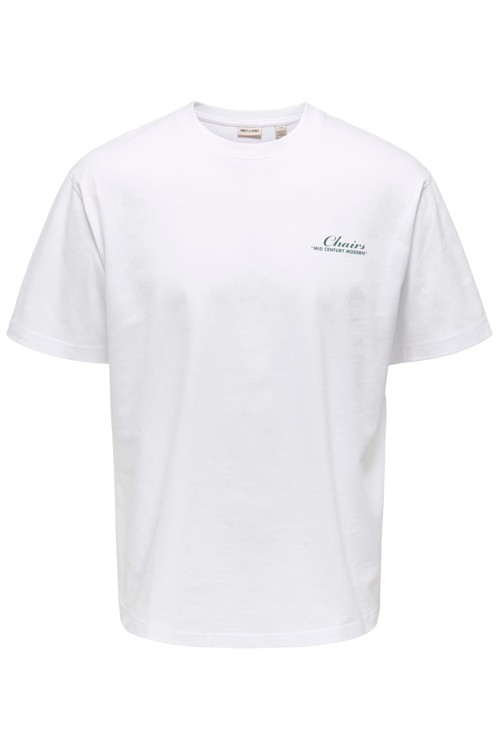 Witte heren ONLY & SONS relaxed T-shirt van katoen met backprint, korte mouwen en ronde hals