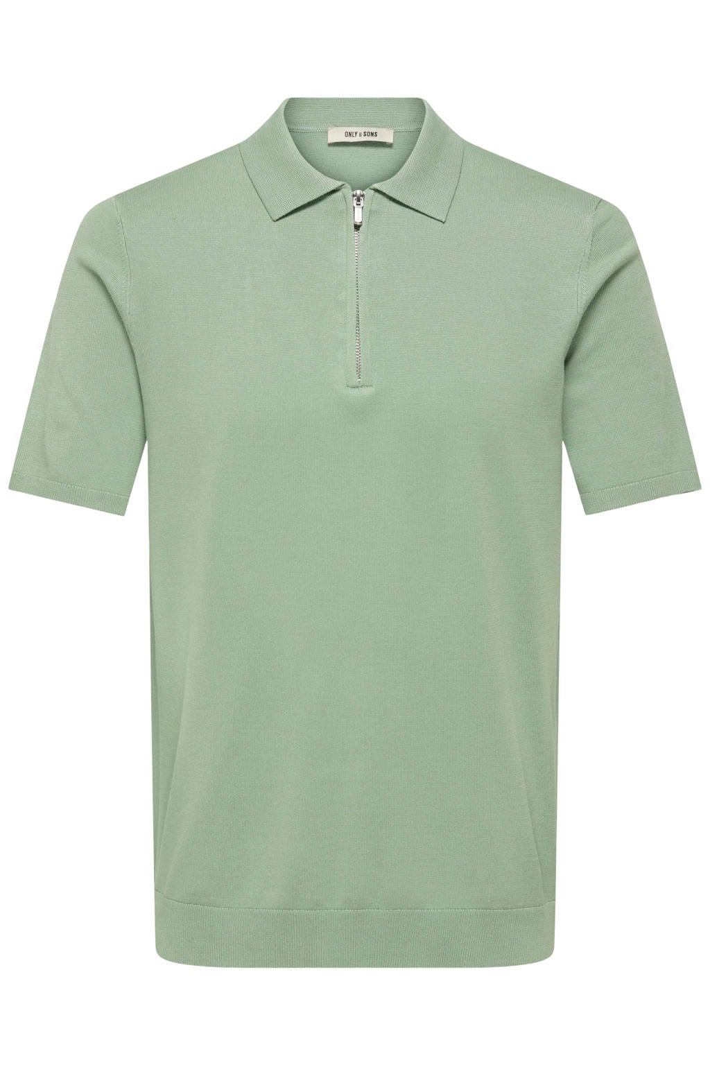 Groene heren ONLY & SONS regular polo fijn gebreid van viscose met effen, korte mouwen en halve rits