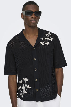 loose casual overhemd gebreid zwart