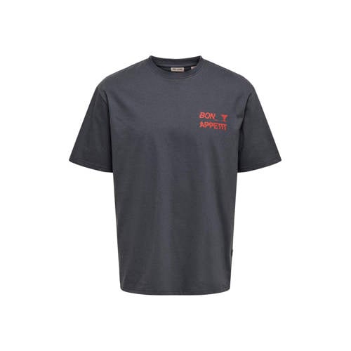 ONLY & SONS relaxed T-shirt met backprint antraciet afbeelding