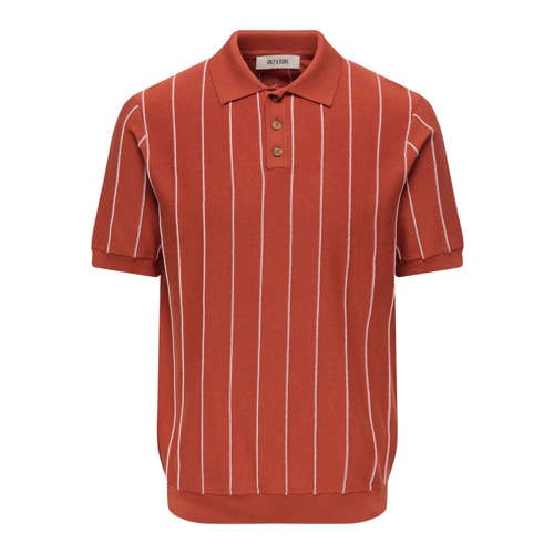 ONLY & SONS regular gestreepte polo fijn gebreid rood afbeelding