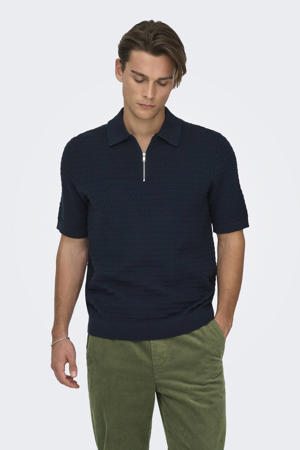 regular polo met ingebreid patroon donkerblauw