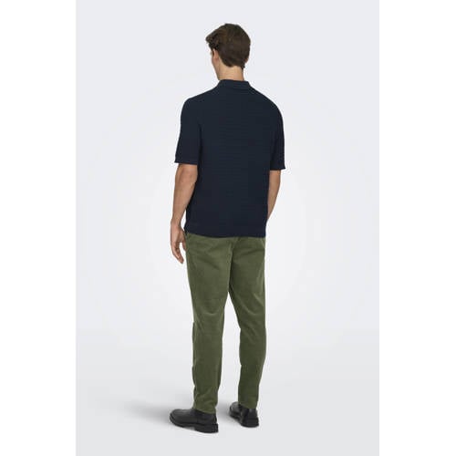ONLY & SONS regular polo met ingebreid patroon donkerblauw afbeelding