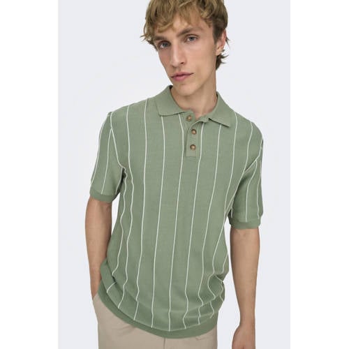 ONLY & SONS regular gestreepte polo fijn gebreid groen afbeelding