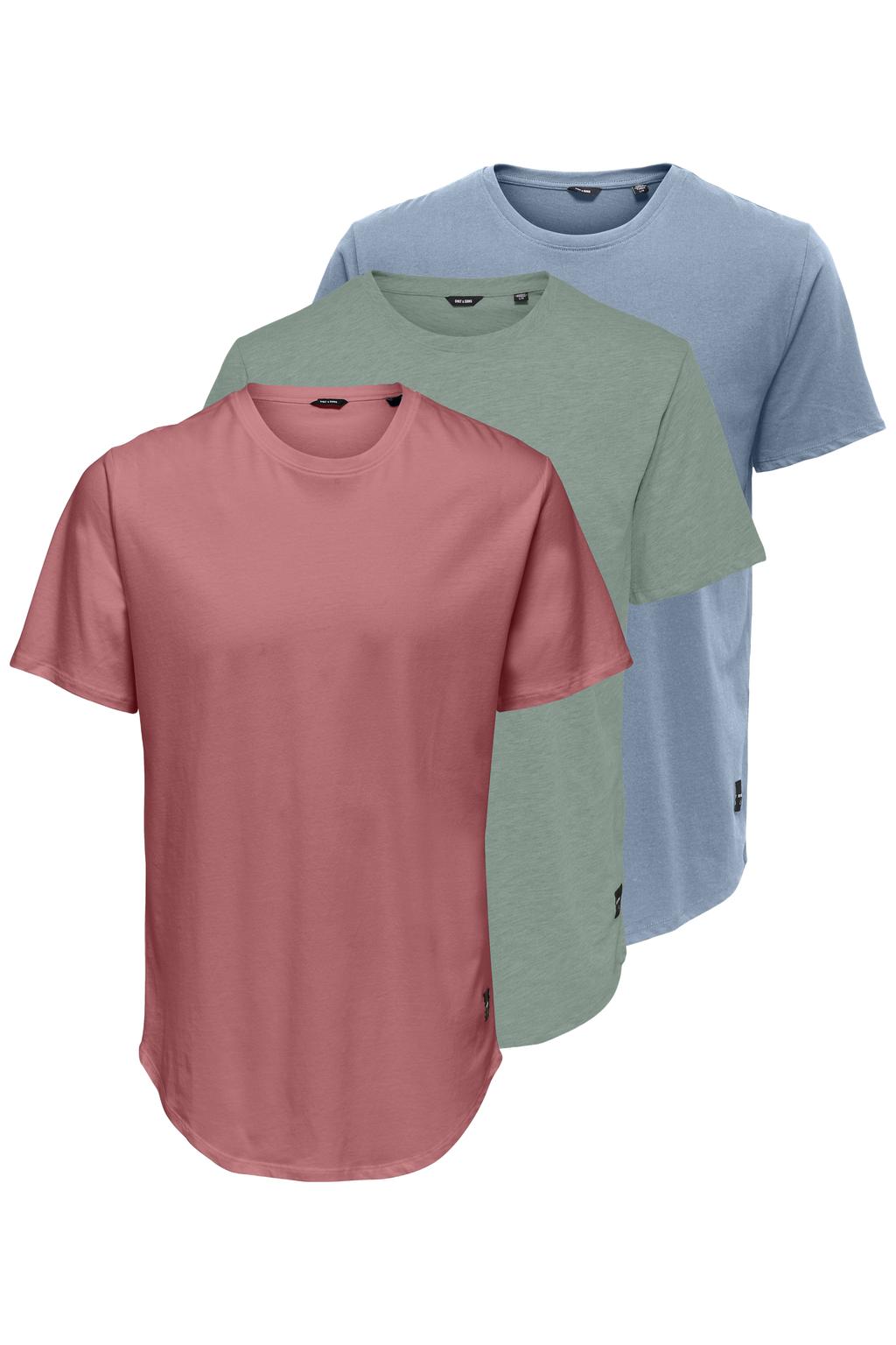 Set van 3 multikleurige heren ONLY & SONS T-shirt van katoen met effen, korte mouwen en ronde hals