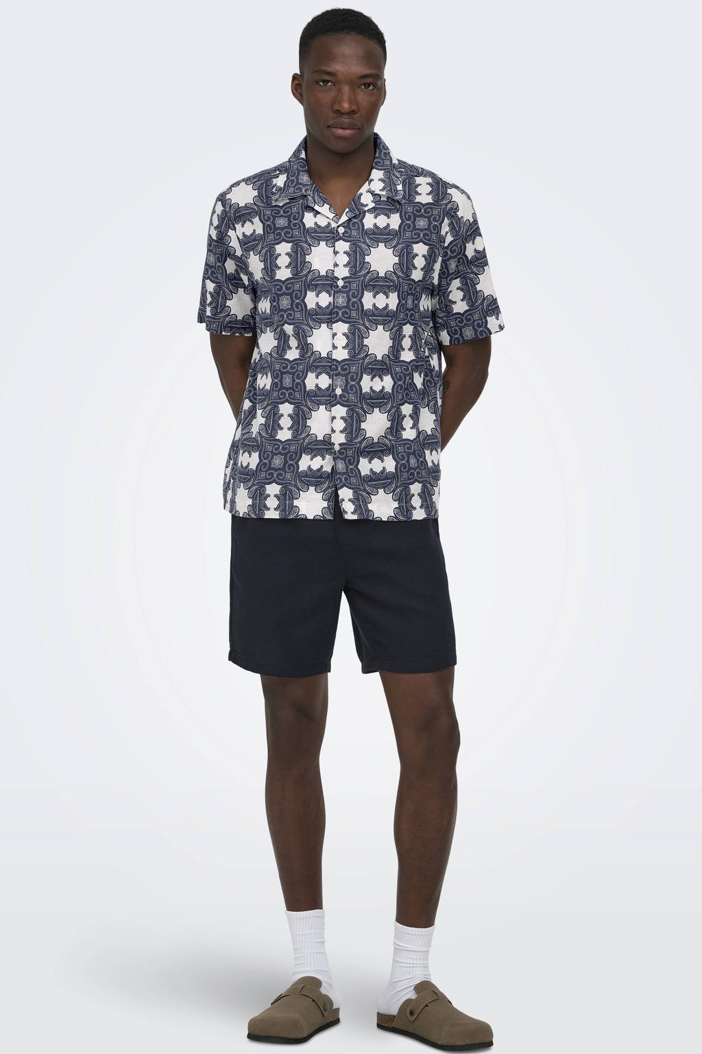 ONLY & SONS ONSTREV regular casual short donkerblauw met textuur